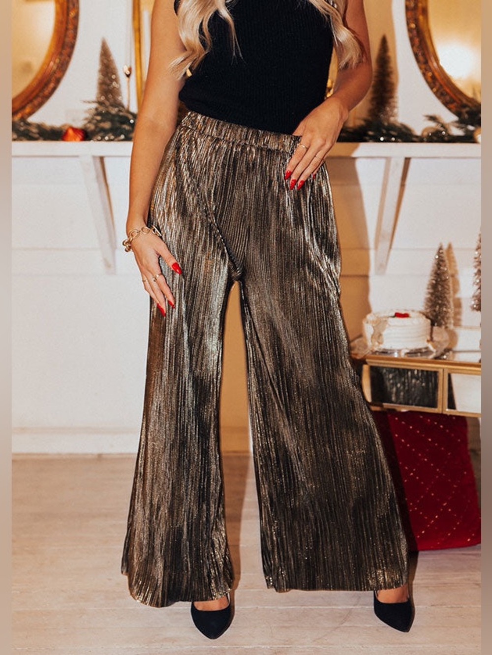 Molly Green Boutique Wide Leg Metallic Pants